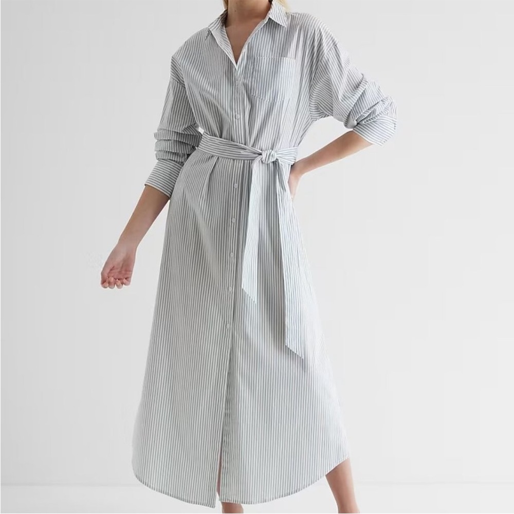 NWOT EXPRESS Striped Boyfriend Maxi Shirt Dress